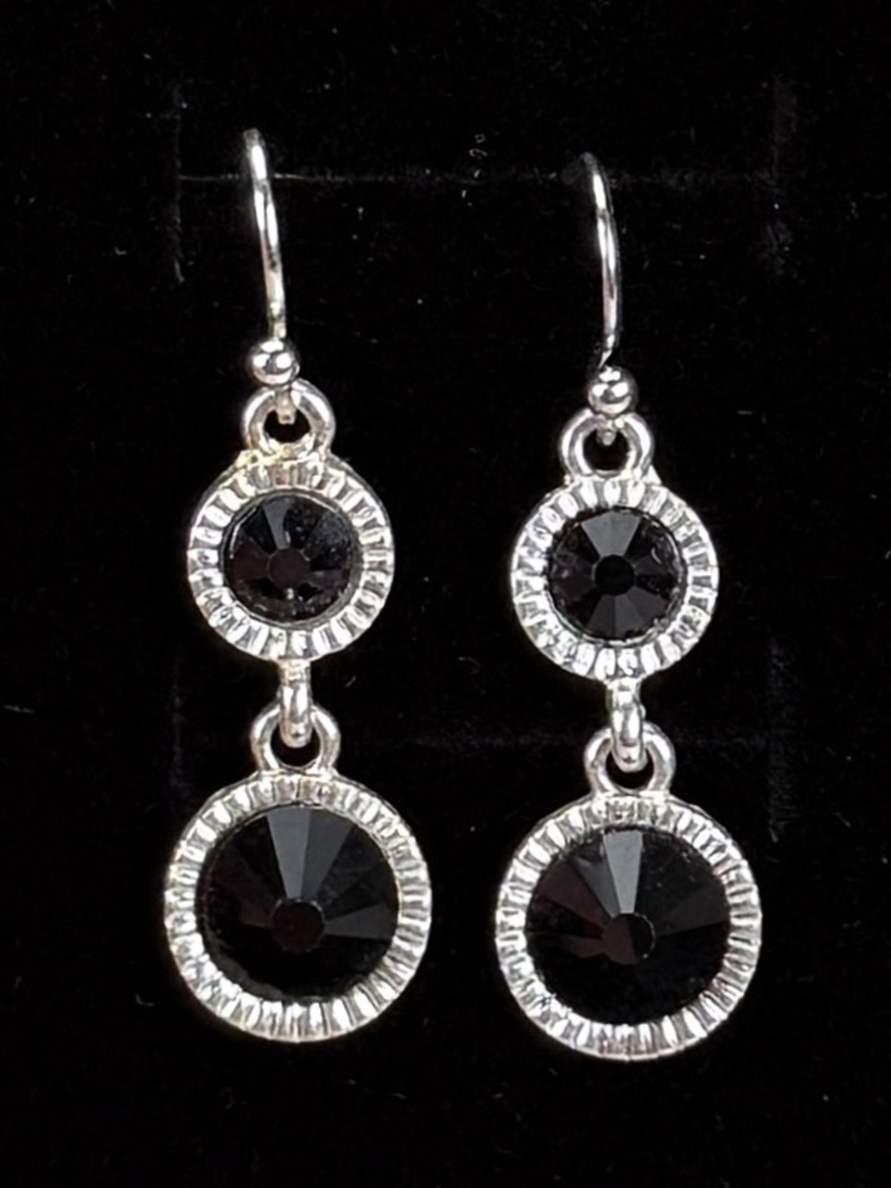 Silvertone and black lightweight costume pierced dangle earrings